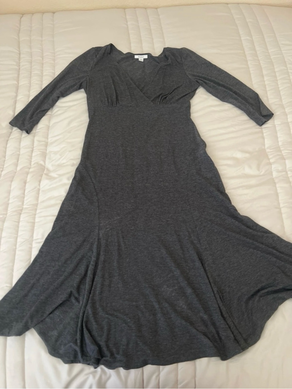 dressbarn Dark Gray V-Neck Midi Dress
